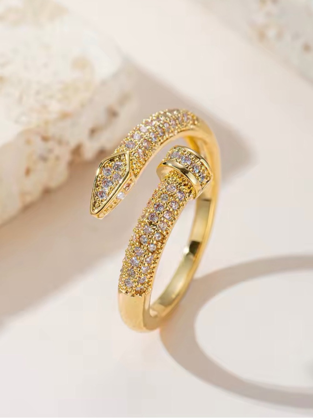 Gold Crystal Open Snake Ring - Women's Jewelry - Picture 3 of 4